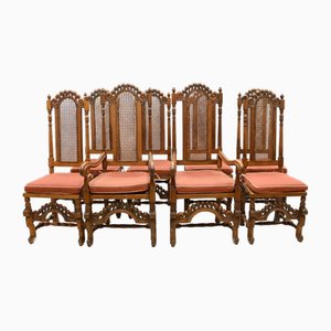 Jacobean Revival Farmhouse Oak Dining Chairs, 1840s, Set of 8