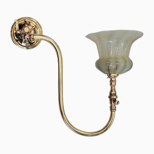 Wall Gas Lamp in Brass with Frosted Glass Shade