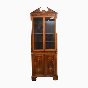 Mueble esquinero eduardiano de caoba con incrustaciones, década de 1900