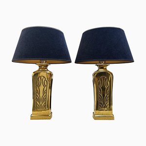 French Brass Table Lamps, 1970s, Set of 2
