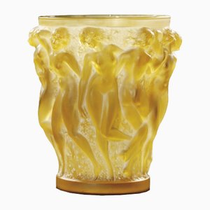 Gelbe Bernsteinfarbene Bacchant Vase von René Lalique, 1927