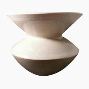 French Art Deco Craquelé White Ceramic Vase, 1970s
