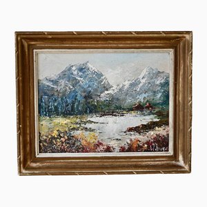 Pierre Wilnay, paisaje de montaña, pintura al óleo sobre lienzo, enmarcado