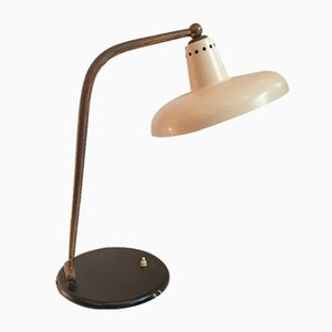 Large Desk Lamp in Brass and White Steel, Italy, 1950s