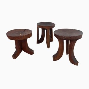 Afrikanische Mid-Century Rustico Hocker, 3 . Set