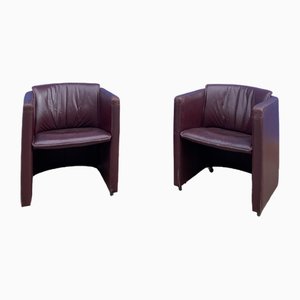 Set of Dutch Maroon Leather Armchairs from Leolux