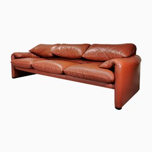 Maralunga 3-Sitzer Sofa aus Leder Vico Magistretti für Cassina, 1973