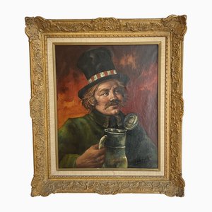 I. Tomig, L'homme et la chope de bière, Oil on Canvas, Framed