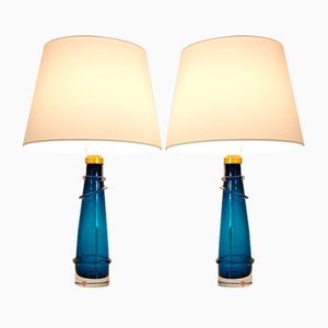 Swedish Art Glass Table Lamps by Carl Fagerlund for Orrefors, 1950s, Set of 2