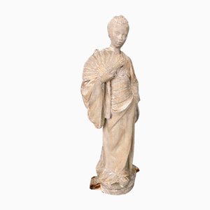 Charles Filleul, Studio Statue de Femme à l'Éventail, 20ème Siècle, Plâtre