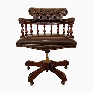 Fauteuil Cigar Captains en Cuir Marron Chesterfield