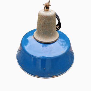 Industrial Suspension in Blue Enamel and Cast Iron Sheet, Poland, 1950s and 60s