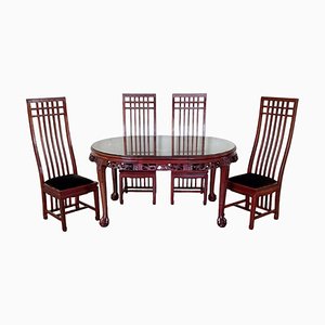 Mahogany Dining Table Set with Chairs, Set of 5