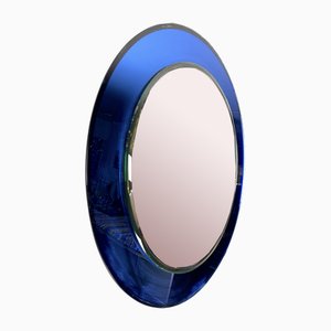 Italian Blue Round Mirror, 1960s