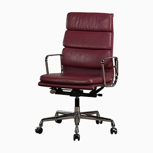 Ea219 Soft Pad Office Chair in Chrome and Aubergine Leather by Charles & Ray Eames for Vitra, 2011
