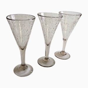 Vintage Handmade Tall Wine Glasses in Light Beige, Set of 3