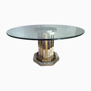 Mid-Century Round Crystal Dining Table with Bronze Column, Italy, 1960s
