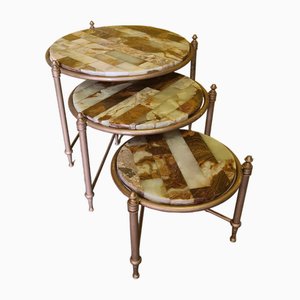 Hollywood Regency Nesting Tables with Onyx Tops, 1960s, Set of 3