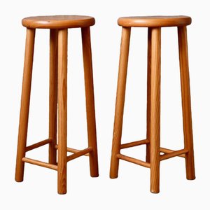 Chalet Style Pine Bar Stools, 1970s, Set of 2