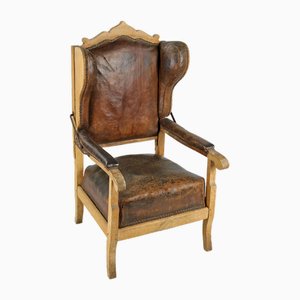 Baroque Pearwood and Leather Armchair, 1770s