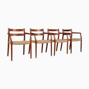 Model 67 Chairs in Teak and Papercord from N. O. Møller, Denmark, 1960s