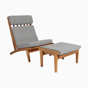 Model GE-375 Lounge Chair with Ottoman attributed to Hans J. Wegner for Getama, 1960s, Set of 2
