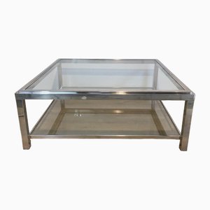 Large Square Chrome Coffee Table, 1970s