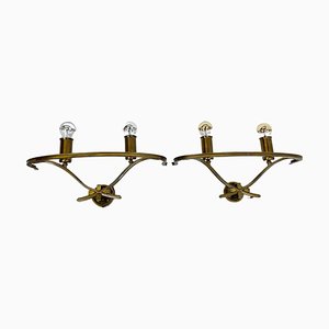 Modernist Floral Theatre Wall Sconces in Brass, France, 1950s, Set of 2