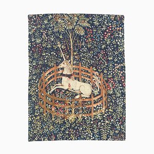 Vintage French Hand Printed Tapestry Licorne Captive, 1970s
