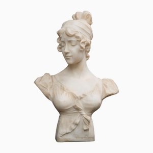 E. Battiglia, Bust of Noblewoman, 19th Century, Alabaster