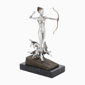 Art Deco Revival Bronze Diana die Jägerin, 20. Jh. von Josef Lorenzl, 1950er