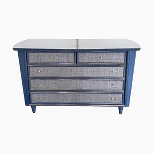 Blue Chest of Drawers in Braided Rattan, Italy, 1980s