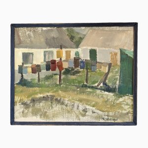 Little Boxes, Peinture à l'Huile, 1950s, Encadré