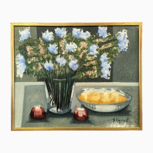 Nature Morte Éthérée, Peinture à l'Huile, 1950s, Encadré