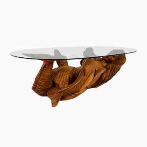 Mesa de centro sirena de madera con tablero de vidrio