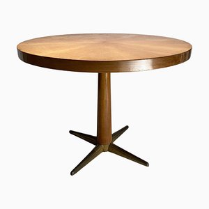 Mid-Century Round Dining Table in Wood and Brass in the style of Gio Ponti Style, Italy, 1950s