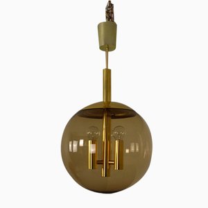 Large Smoked Glass & Brass Ceiling Lamp from Limburg, 1960s