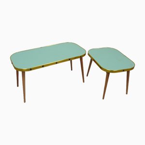 Small Mid-Century German Rectangular Side Tables with Green Vinyl Tops, 1950s, Set of 2