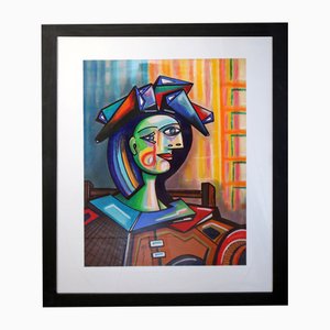 Cubist Portrait, Late 20th Century, Painting, Framed