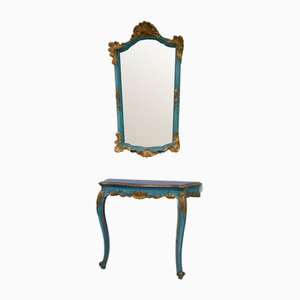 Consola victoriana tardía del siglo XIX con espejo, 1890. Juego de 2