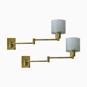 Glass and Brass Sconces from Orrefors, Set of 2