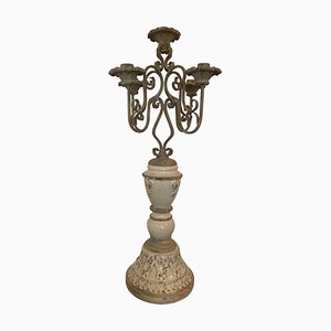 Candelabro estilo gótico de hierro forjado con base de cerámica, Alemania