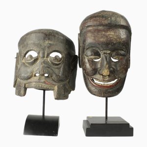 Máscaras chinas, antiguo, sur de China. Juego de 2