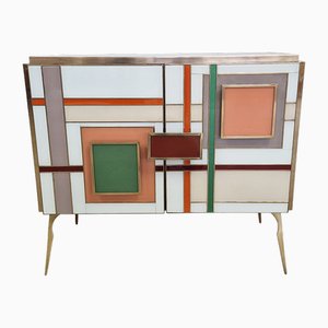 Credenza con due ante in vetro multicolore, anni '80