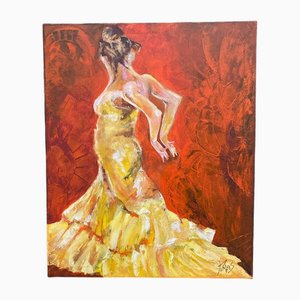 Mabris, Une danseuse à la robe jaune, Huile sur Toile