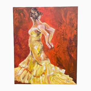Mabris, Une danseuse à la robe jaune, óleo sobre lienzo
