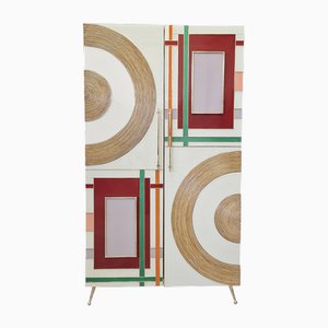 Two-Door Wardrobe in Colored Glass and Bamboo