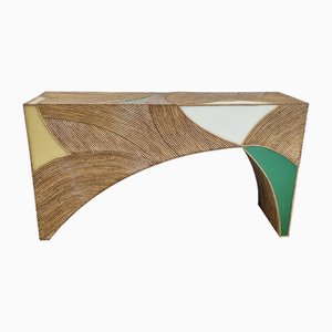 Bamboo and Colorful Glass Console Table