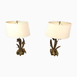 Bronze Flower Table Lamps, 1970s, Set of 2