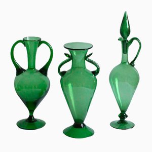 Amphora Shaped Vases in Empoli Glass, Italy, 1940s, Set of 3